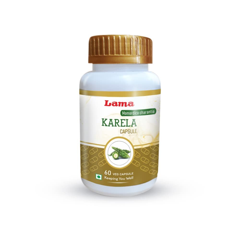 Lama Karela Capsule (Momordica charantia), With Pure Natural Extracts of Karela, Helps to control blood sugar level and healthy digestion, Natural Blood Purifier for Glowing Skin (Each capsule 500 mg) - 60 Vegetarian Capsules