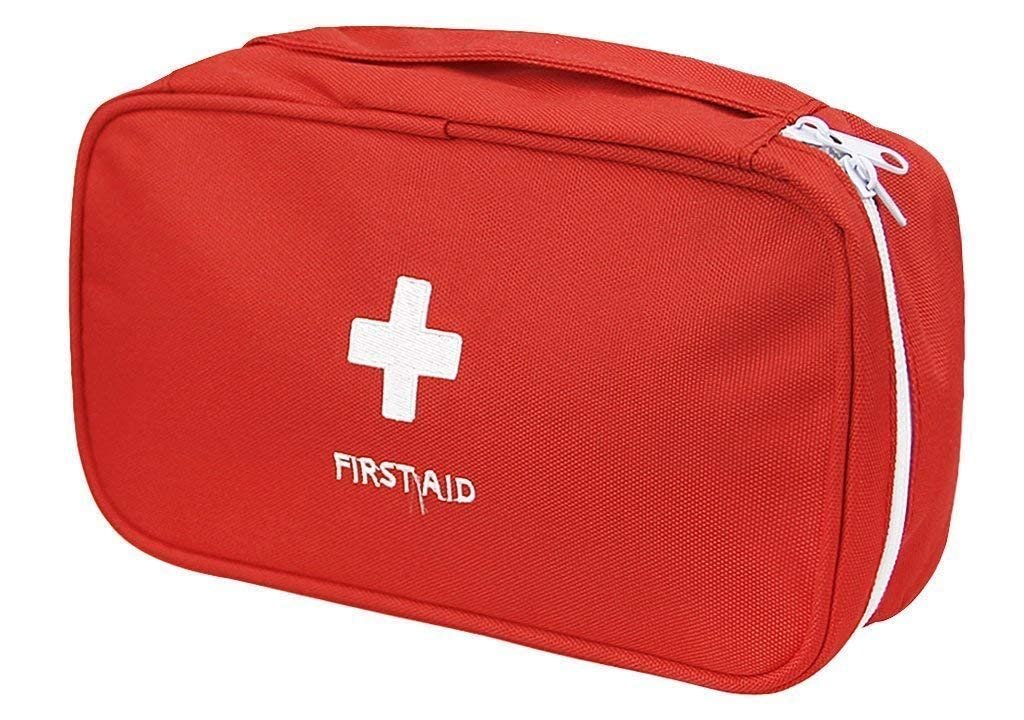 ARANKA Travel Medicine Pouch Emergency First Aid Kit Box Organizer with Medicine-Pocket Empty Bag for Travelling Car, Home, Office - Storage Bag (Red, Polyester)