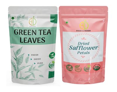 A D Food & Herbs Combo of Green Tea Leaves & Safflower Dried Flowers - All Natural Flavour, Zero Calories (500 Gms x pack of 2)