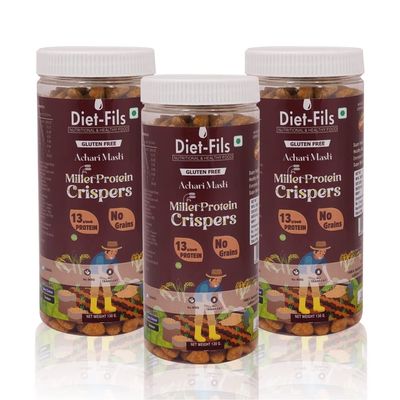 Diet-Fils Millet Protein Crispers Achari Masti Combo | Millet Based | No Grain | Made with Ragi,Browntop,Sorghum, Foxtail and Pea Protein | Roasted Not Fried | Gluten Free |
