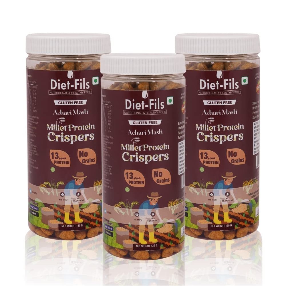 Diet-Fils Millet Protein Crispers Achari Masti Combo | Millet Based | No Grain | Made with Ragi,Browntop,Sorghum, Foxtail and Pea Protein | Roasted Not Fried | Gluten Free |