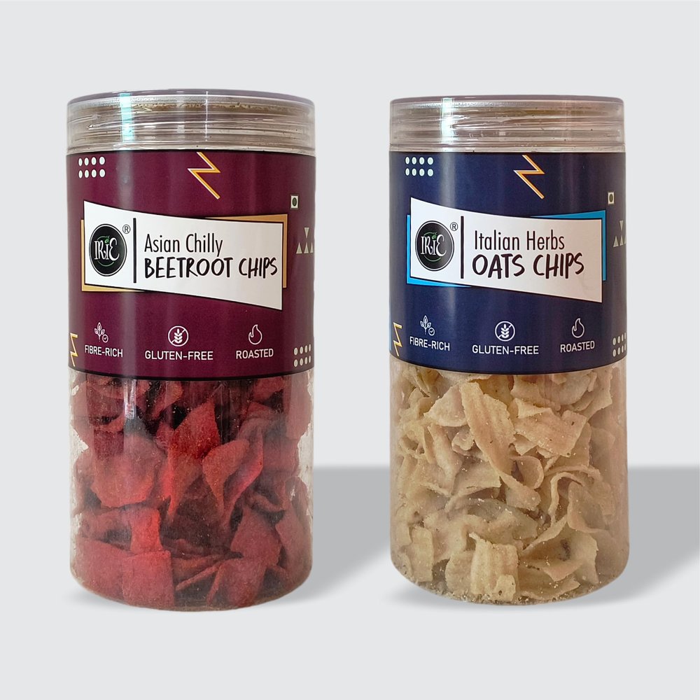IRIE Asian Chilly Beetroot Chips & Italian Herbs Oats Chips | Healthy Roasted Chips Snack | Gluten-Free, High Fiber, High Protein | Crunchy & Guilt-Free | No Preservatives - Pack of 2 (130g Each)