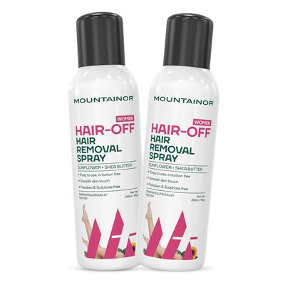Mountainor Hair Removal Spray for Women, Painless and Detans Body Hair Removal Cream for Arms, Legs & Under Arms Natural & Safe Certified (Dermatologically Tested) - 200 ml Pack of 2