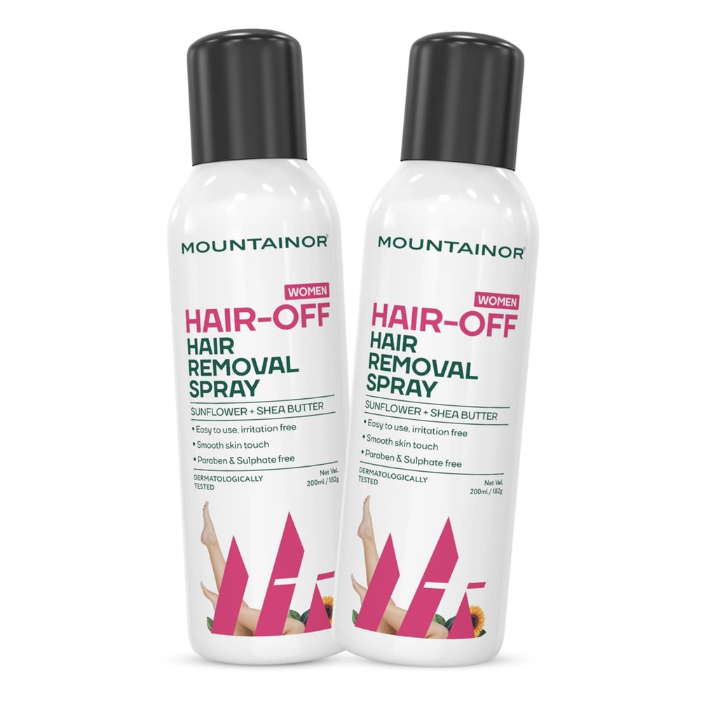 Mountainor Hair Removal Spray for Women, Painless and Detans Body Hair Removal Cream for Arms, Legs & Under Arms Natural & Safe Certified (Dermatologically Tested) - 200 ml Pack of 2