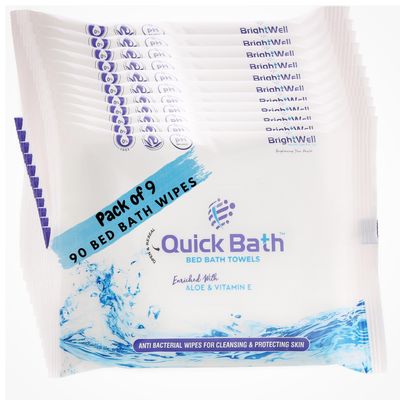 QUICK BATH Body Cleansing Wet Bed Bath Wipes for Adults & Patients | Extra Large, Thick, Rinse Free Body Cleansing Wipes 90 wipes (10 wipes/pack) | Aloe Vera & Vitamin E | Antiseptic wipes