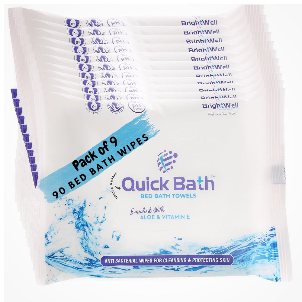 QUICK BATH Body Cleansing Wet Bed Bath Wipes for Adults & Patients | Extra Large, Thick, Rinse Free Body Cleansing Wipes 90 wipes (10 wipes/pack) | Aloe Vera & Vitamin E | Antiseptic wipes