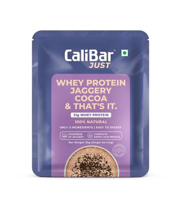 CaliBar Just Chocolate Whey Protein Powder - All Natural Whey Protein Concentrate + Jaggery + Cocoa, Only 3 Ingredients, Easy To Digest, No Harmful Chemicals, 35g Chocolate Protein Single Serve Pouch