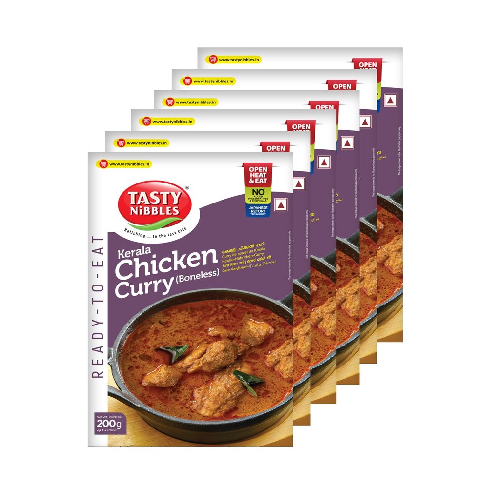 Tasty Nibbles Ready to Eat Kerala Chicken Curry (Boneless) 200g [Pack of 6] | Open Heat & Eat | No Food Additives Added | Japanese Retort Technology