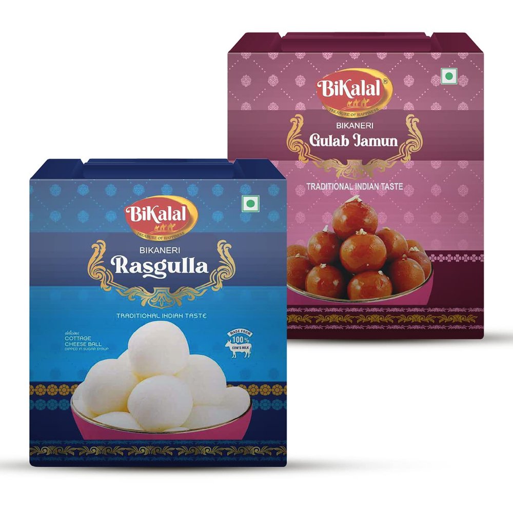 Bikalal | 2Kg | Combo Pack of Rasgulla - 1kg and Gulab Jamun - 1kg | Authentic Indian Sweets | No Preservatives | Vegetarian