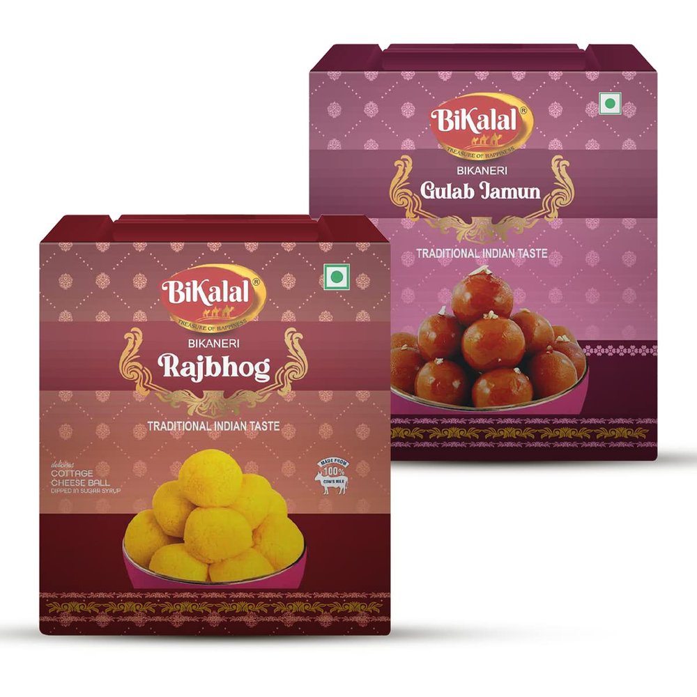 Bikalal | 2Kg | Combo Pack of Rajbhog - 1kg and Gulab Jamun - 1kg | Authentic Indian Sweets | No Preservatives | Vegetarian