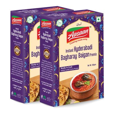 Aasaan Bagharay Baigan Premix 100gms, Ready to Cook Spice Mix, Instant Hyderabadi Bagharay Baigan Premix, Easy to Cook Masala Mix (Pack of 2)