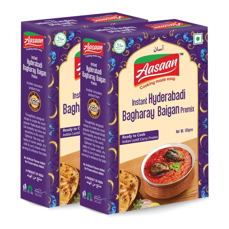Aasaan Bagharay Baigan Premix 100gms, Ready to Cook Spice Mix, Instant Hyderabadi Bagharay Baigan Premix, Easy to Cook Masala Mix (Pack of 2)