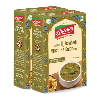 Aasaan Mirchi Ka Salan Premix 100gms, Ready to Cook Spice Mix, Instant Hyderabadi Mirchi Ka Salan Premix, Easy to Cook Masala Mix (Pack of 2)