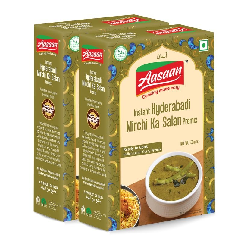 Aasaan Mirchi Ka Salan Premix 100gms, Ready to Cook Spice Mix, Instant Hyderabadi Mirchi Ka Salan Premix, Easy to Cook Masala Mix (Pack of 2)