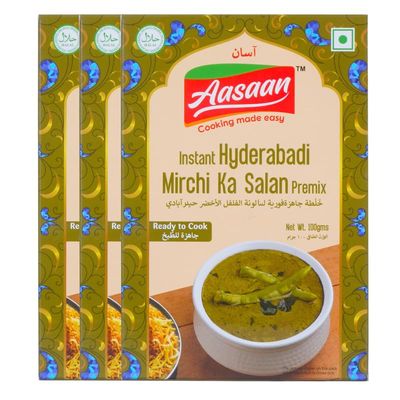 Aasaan Mirchi Ka Salan Premix 100gms, Ready to Cook Spice Mix, Instant Hyderabadi Mirchi Ka Salan Premix, Easy to Cook Masala Mix (Pack of 3)