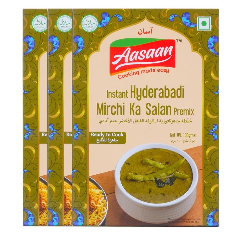 Aasaan Mirchi Ka Salan Premix 100gms, Ready to Cook Spice Mix, Instant Hyderabadi Mirchi Ka Salan Premix, Easy to Cook Masala Mix (Pack of 3)