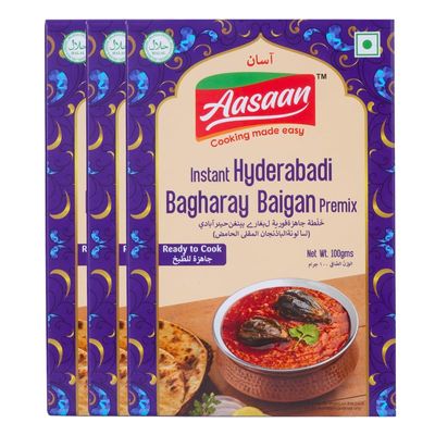 Aasaan Bagharay Baigan Premix 100gms, Ready to Cook Spice Mix, Instant Hyderabadi Bagharay Baigan Premix, Easy to Cook Masala Mix (Pack of 3)