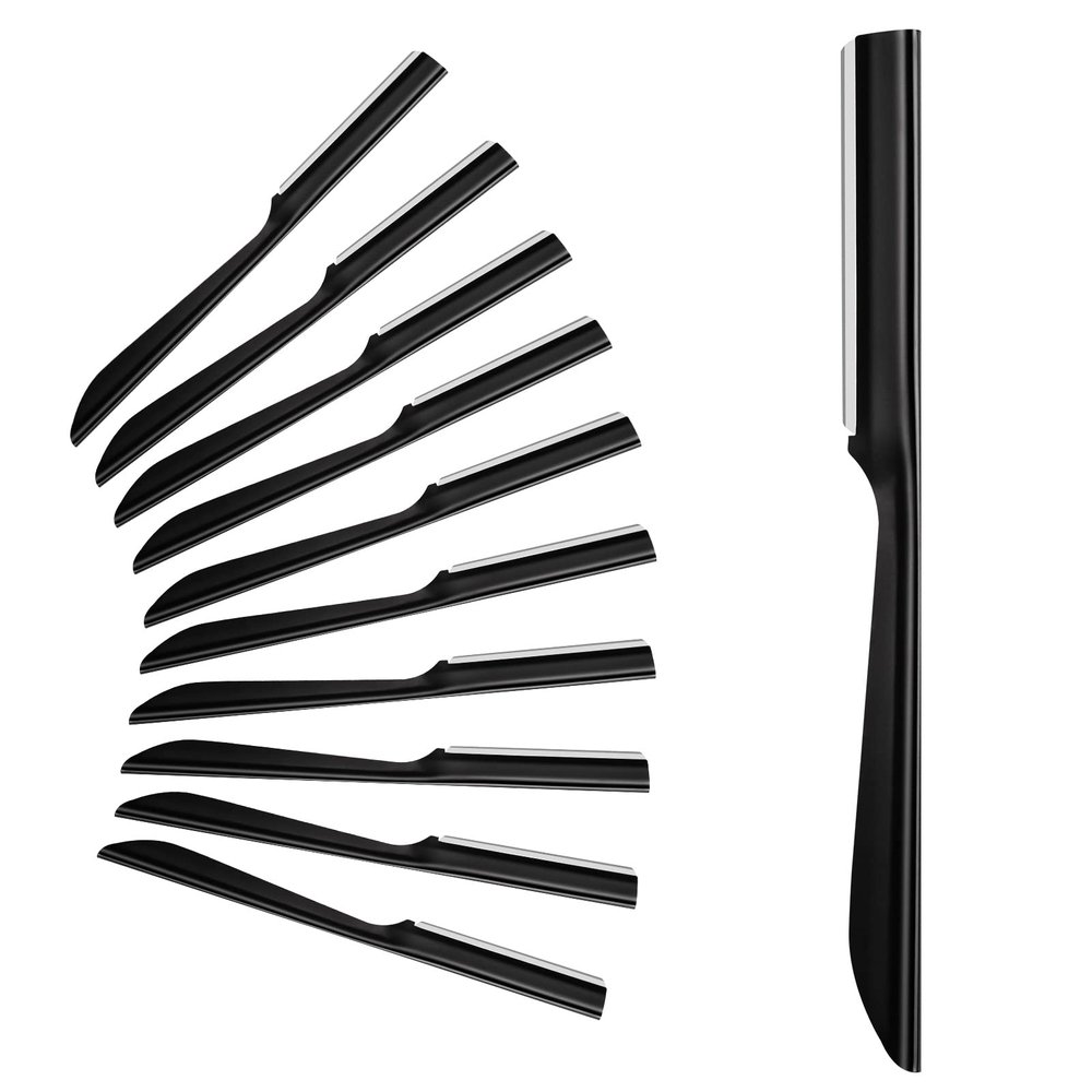S.T. Friends 10Pcs Face Razor for Women, Dermaplaning Tool, Eyebrow Shaper Trimmer, Facial Shaver, Exfoliating, Peach Fuzz Removal, Black, Stainless Steel Handle