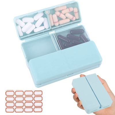 HANNEA Daily Pill Organizer, 7 Compartments Portable Pill Case Travel Pill Organizer, Folding Design Pill Box for Purse Pocket to Hold Vitamins,Cod Liver Oil,Supplements and Medication, Blue