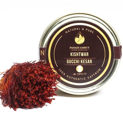 Pahadi Amrut Gucchi Kesar | Original Kishtwar Rare Grade Saffron, 3gm | Authentic Kesar Full Threads | Hand Picked & Sun Dried