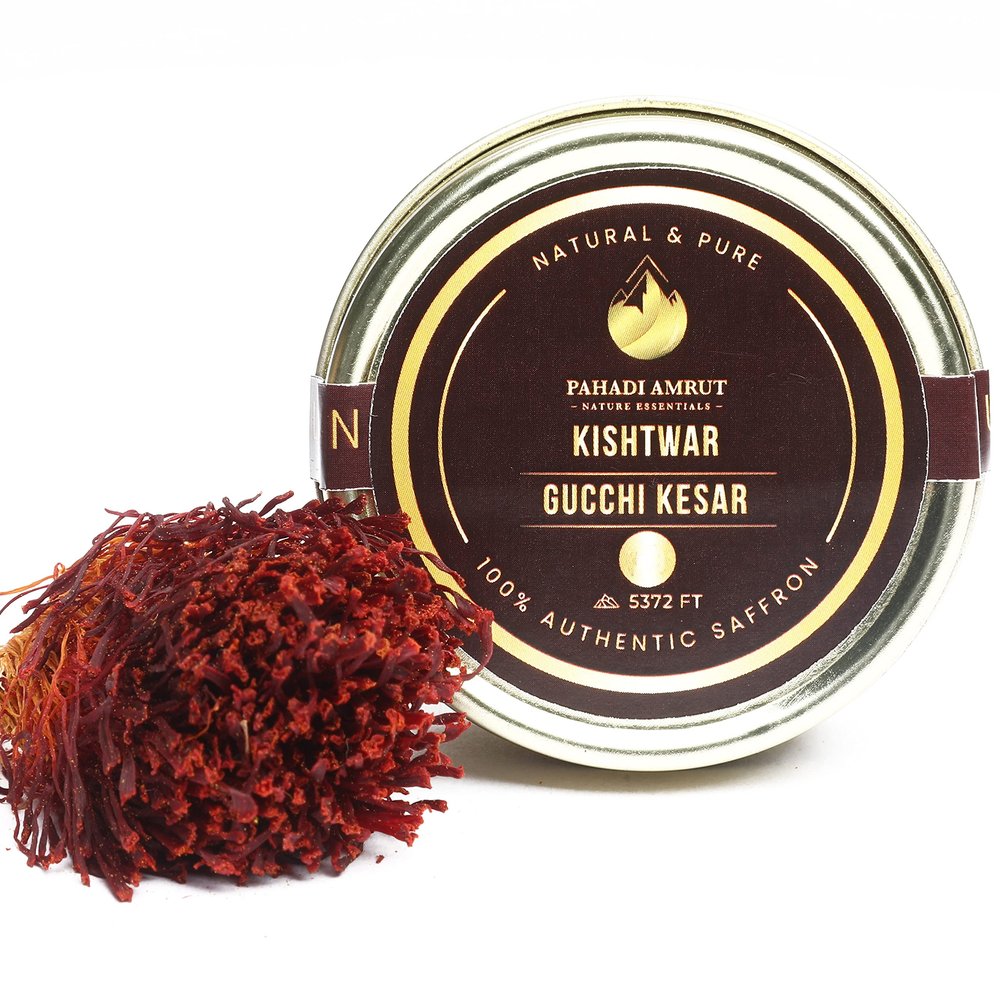 Pahadi Amrut Gucchi Kesar | Original Kishtwar Rare Grade Saffron, 3gm | Authentic Kesar Full Threads | Hand Picked & Sun Dried
