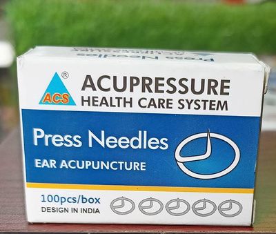 Acupuncture Ear Press Needle for Arthritis (Size - 0.22 x 1.5mm, Press Handle, Pack of 100, Silver)