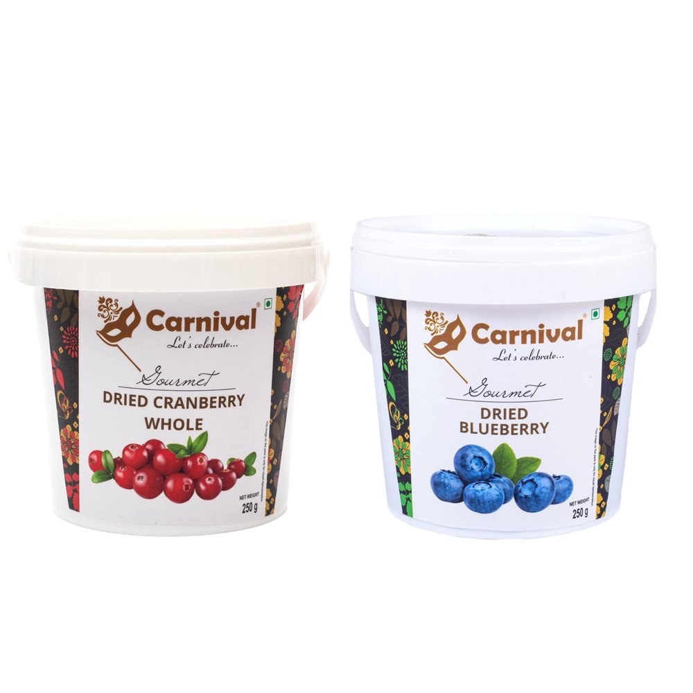Carnival Dried Cranberry & Blueberry Combo of 2 (each 250g)| Healthy Snacks | Whole Premium Dried Berries | Dryfruits | Antioxidant Rich