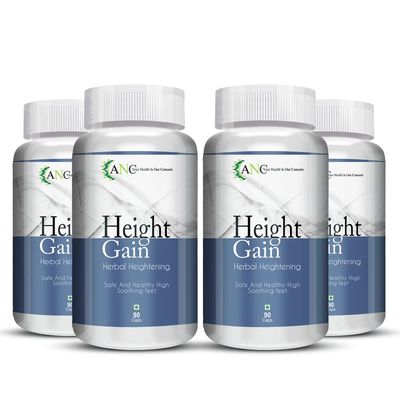 ANC Height Gain Supplement with Ashwagandha 60mg Helps In Increase Height | Body Muscle Growth | Stamina & Strength 90 Capsules For Men & Women (Pack of 4)