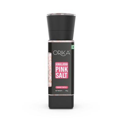 Orika Himalayan Pink Salt Grinder 100g - 100% Natural, Rich in Minerals, Perfect for Cooking, Baking, and Seasoning, Refillable Glass Grinder