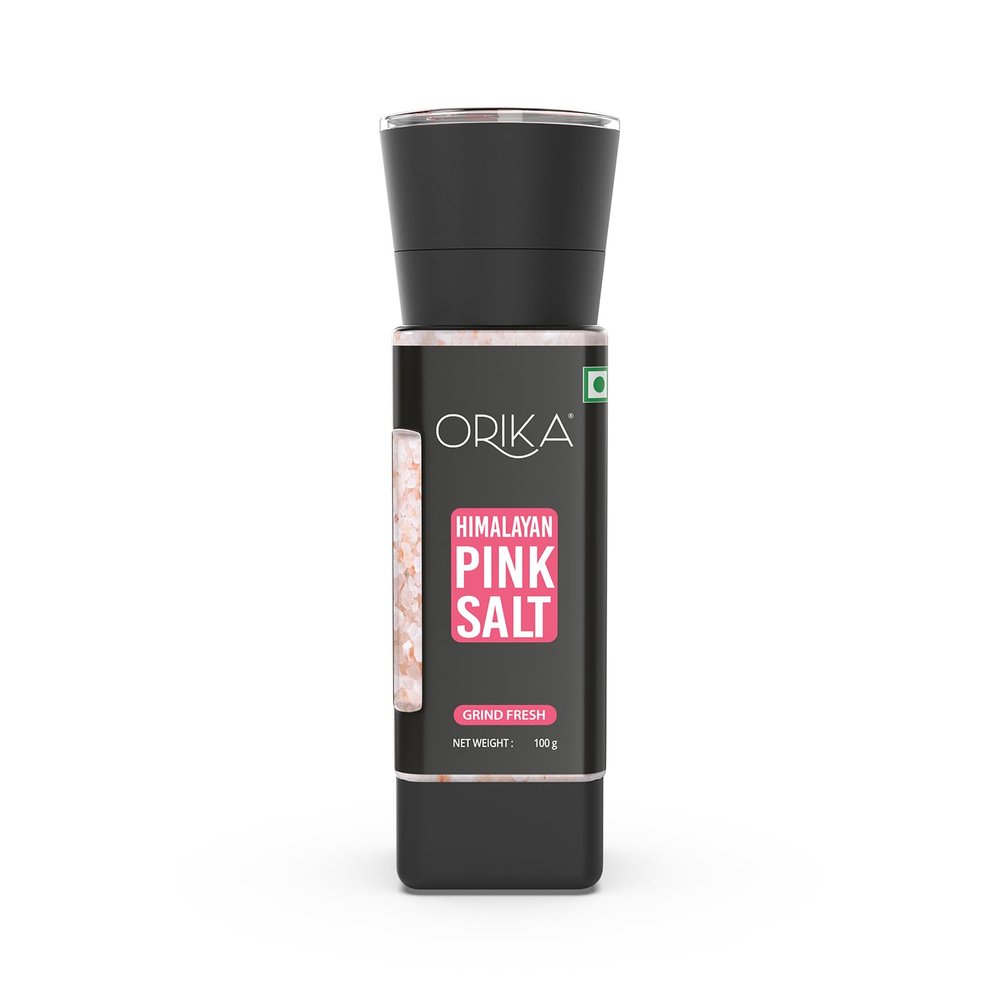 Orika Himalayan Pink Salt Grinder 100g - 100% Natural, Rich in Minerals, Perfect for Cooking, Baking, and Seasoning, Refillable Glass Grinder