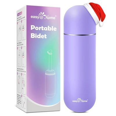 Easy@Home Portable Bidet Spray: Purple Retractable Handheld Bidet with Angled Nozzle, Leakproof Plastic Cleaning Bottle for Toilet, Personal Hygiene Care, Suitable for Travel and Outdoor Use 380ml