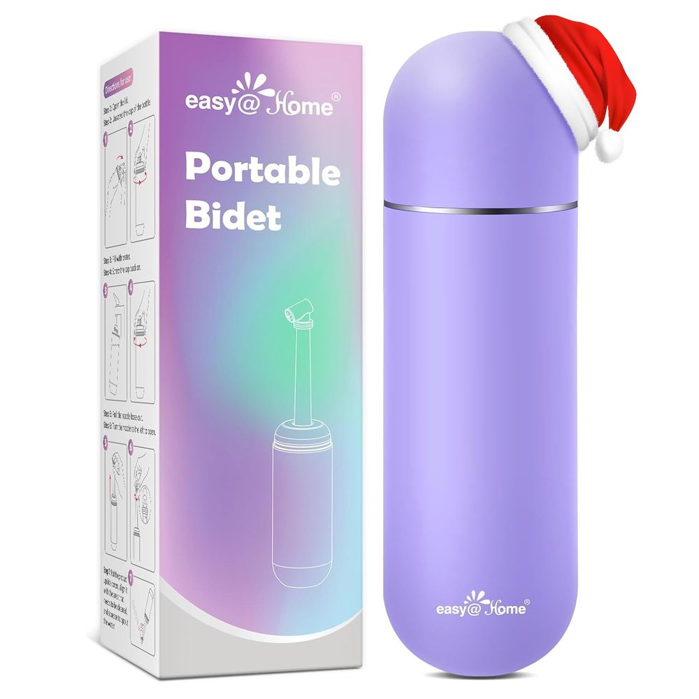 Easy@Home Portable Bidet Spray: Purple Retractable Handheld Bidet with Angled Nozzle, Leakproof Plastic Cleaning Bottle for Toilet, Personal Hygiene Care, Suitable for Travel and Outdoor Use 380ml
