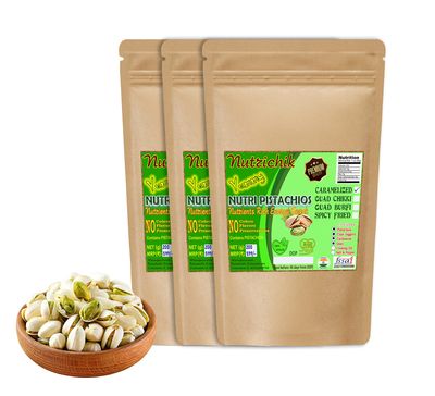 Nutrichik Caramelized Pistachios - Caramel Coated Pistachios - Sweetened Pistas - 200gm (3 Packs)