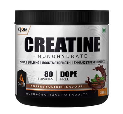 AS-IT-IS ATOM Creatine Monohydrate 250g - 80 Servings | Dope Free | Enhances Performance | Promotes Muscle Gains | Coffee Fusion Flavour