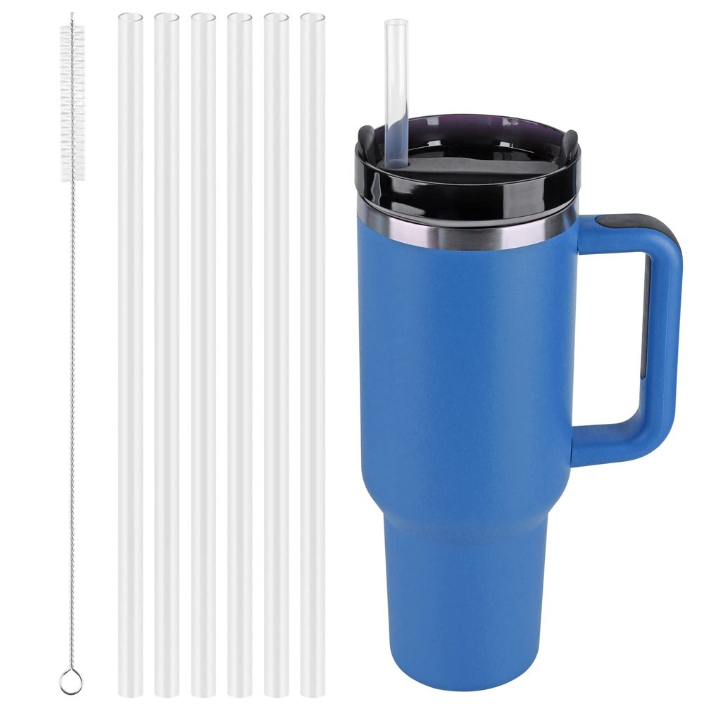 6 Pack Silicone Replacement Straws for Stanley 20 30 40oz Cup, Long Straws Compatible 40 oz Stanley Tumbler,Reusable Straw with Cleaning Brush for Stanley Cup Accessories