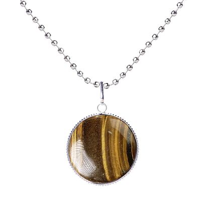9Dzine Tiger Eye Round Shape Pendant for Men & Women | Stylish Chain Necklace Pendant Jewellery Gift for Anniversary, Birthday, Valentine