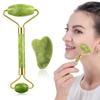 4beauty Therapy Jade Roller and Gua Sha Set for Beautiful Skin Detox - Facial Body Eyes Neck Massager Tool Reduce Wrinkles Aging - Original Natural Jade Stone view 1