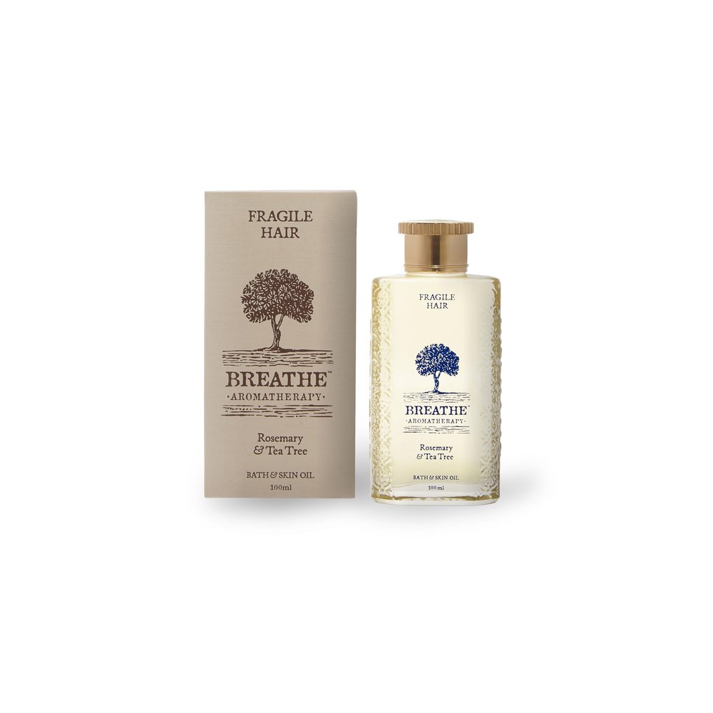 Breathe Aromatherapy Fragile Hair Massage Oil | Luxury Aromatherapy Hair Oils | Rosemary, Tea Tree & Indonesian Patchouli | Suitable for dry, chemically treated, flat, falling hair| Reinvigorates & Replenishes Hair | 100% Natural | Unisex | 100ml
