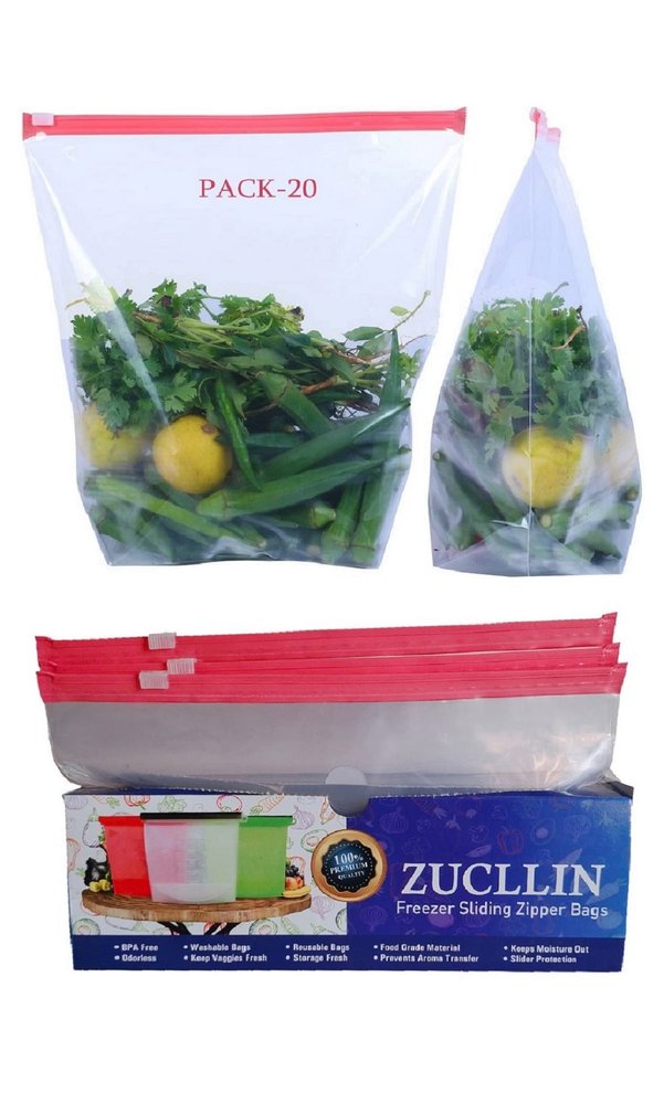 MOBDESK Zip Lock Pouches, for Storage, Re-usable, Ziplock Bags Fridge Freezer Food Storage Zip Lock Pouch for Fridge Bag Microwave Safe, Washable,Transparent &bpa Free (Pink- 20pcs)- Ur-451