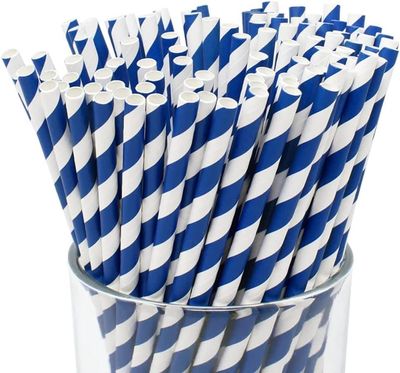 Festiko Bio-degradable Paper Straws (Size -6mm|Pack of 25 Pcs|Blue & White Striped), Paper Straws for Drinking, Food Grade Paper Straws for Kids