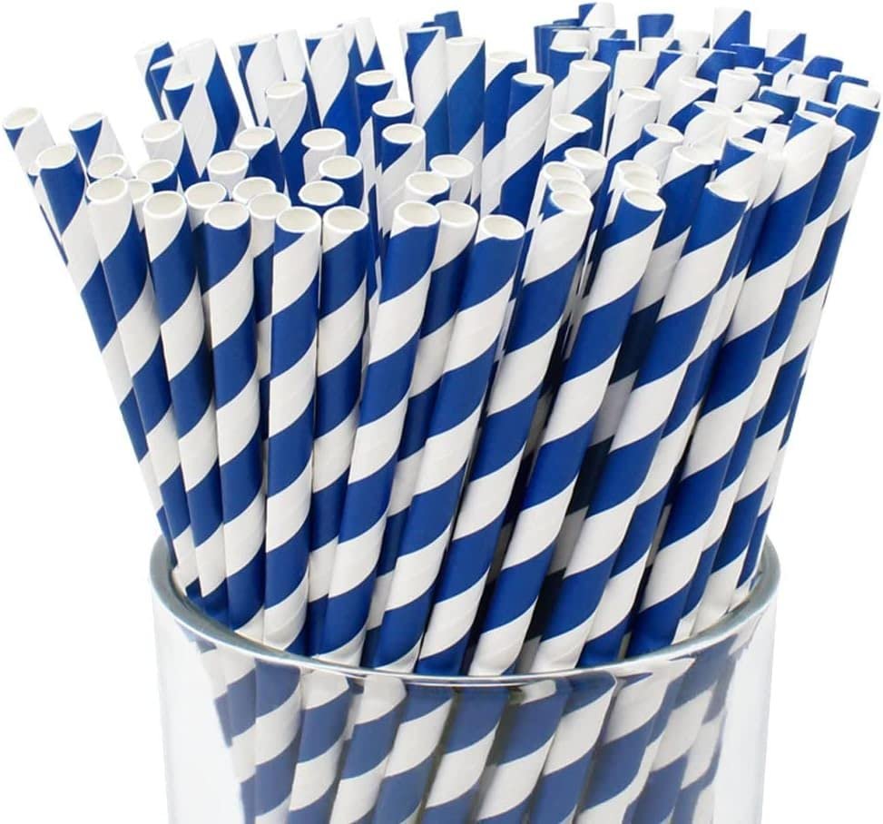 Festiko Bio-degradable Paper Straws (Size -6mm|Pack of 25 Pcs|Blue & White Striped), Paper Straws for Drinking, Food Grade Paper Straws for Kids