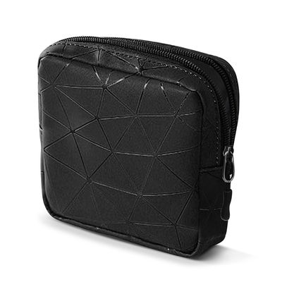 CCLEOOCOO Sanitary Napkin Storage Bag,Leather Waterproof Feminine First Period Bag for Teen Girls Women,Menstrual Cup Pouch Sanitary Napkin Pads Storage Bags (Black), Black, 4.5x4.5x1.2 in