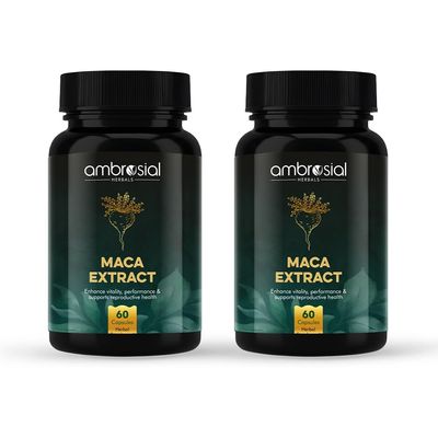 Ambrosial Maca Root Capsules for Men & Women | High Strength 500 mg Maca Root Powder EACH Capsule | Supports Building Stamina & Energy (Pack of 2-120 Capsules)