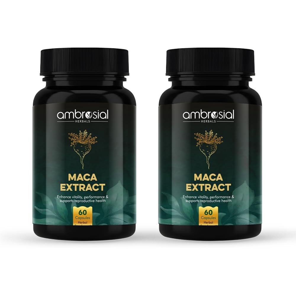 Ambrosial Maca Root Capsules for Men & Women | High Strength 500 mg Maca Root Powder EACH Capsule | Supports Building Stamina & Energy (Pack of 2-120 Capsules)
