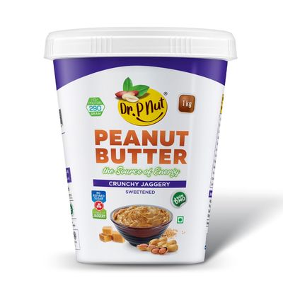 DR P NUT Peanut Butter 1Kg | 26g Protein | Cholesterol Free | Non GMO | Gluten Free | Zero Trans-Fat | 9g Fiber | 100% Roasted Peanuts | Healthy & Tasty Nut Butter (1000 Gm) (1KG, Crunchy Jaggery)
