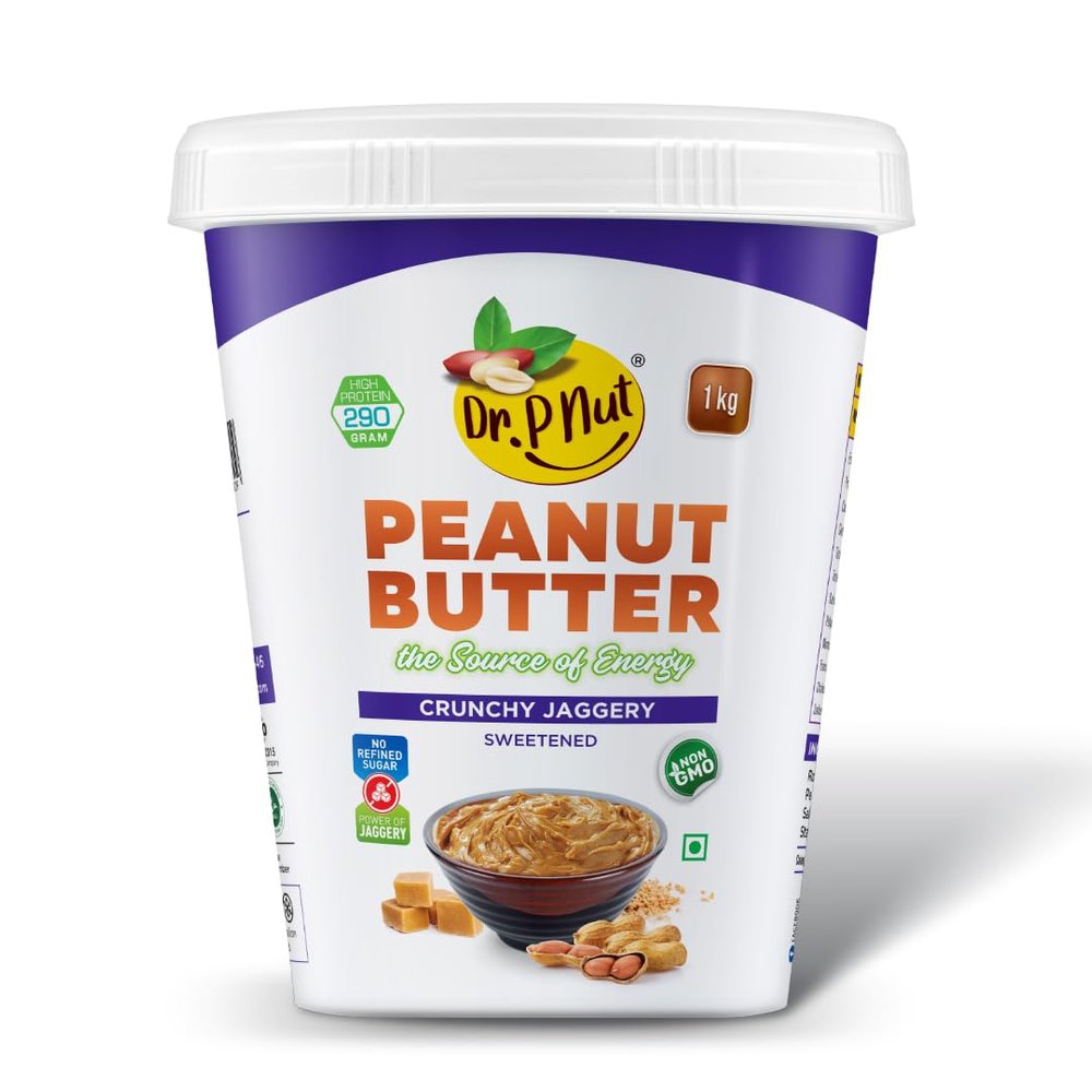 DR P NUT Peanut Butter 1Kg | 26g Protein | Cholesterol Free | Non GMO | Gluten Free | Zero Trans-Fat | 9g Fiber | 100% Roasted Peanuts | Healthy & Tasty Nut Butter (1000 Gm) (1KG, Crunchy Jaggery)
