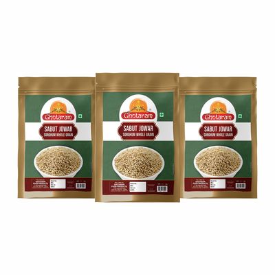 GHOTARAM Diwali Sale Full of Iron Rich Jowar/Buldhana Sorghum/Jowar/Imphee//Great Millet||Whole/Sabut Sorghum Granules Good for Bone-2940g(980g*3Pkt) Great Indian Festival