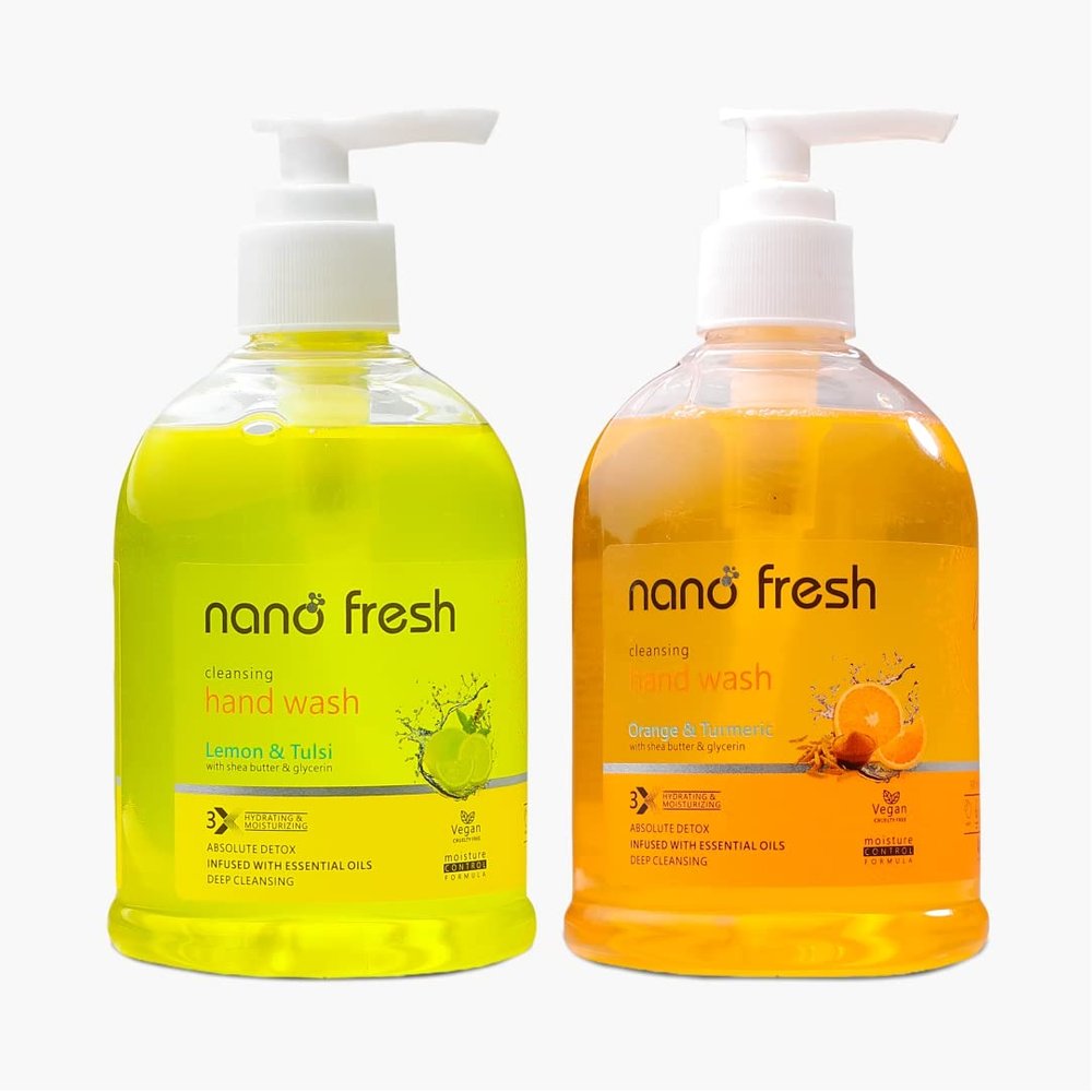 Nano Fresh Lemon & tulsi + Orange & turmeric Cleansing Hand Wash 300ml * 2 | Shea Butter and Glycerin | Kills 99.9% Harmful Germs | Antibacterial Formula