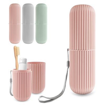 GEYNA Travel Toothbrush+Toothpaste+Make Up Brushes Case, Pink, Travel Case for Toothpaste. Toothbrush Or Makeup Brushes. Long 19.3cm