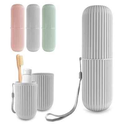 GEYNA Travel Case for Toothbrush, Toothpaste and Makeup Brushes, Toothbrush holders travel. Portable Holder for Home, School, Camping and Bathroom(Grey)